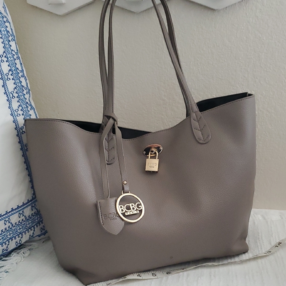 BCBGMaxAzria Gray Tote with Gold Details